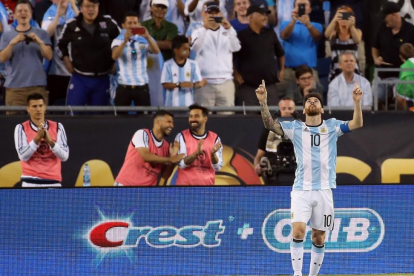 Messi celebra su golazo frente a Venezuela en la Copa América.