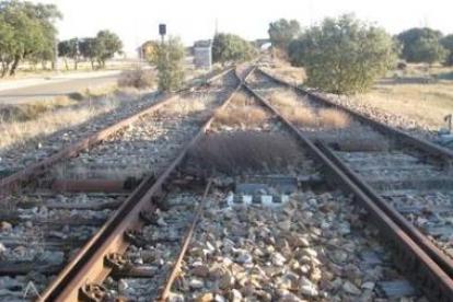 La línea férrea de la Vía de la Plata o tren del oeste, a su paso por Valderrey.