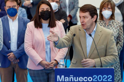 Mañueco, ayer, durante el acto de presentación de candidato del PP en la provincia de Burgos. EFE