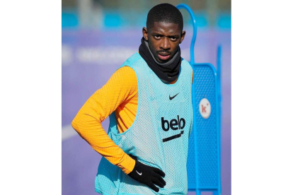 Ousmane Dembélé, durante un entrenamiento del Barça. FONTCUBERTA