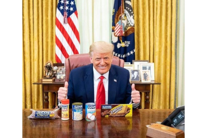 Trump en el Despacho Oval con productos de Goya Foods. Su hija Ivanka, en Instagram. GF