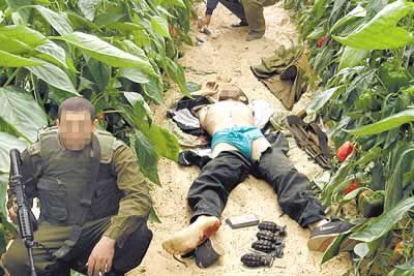 El gobierno israelí investiga si fotos como esta, publicadas en el diario israelí Yedioth Aharonoth y tomadas en el 2003, responden a abusos de los soldados a un muerto palestino.