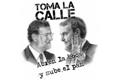 Rajoy y Zapatero en una pancarta con el eslogan 
