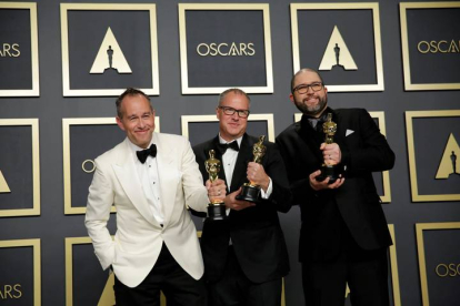 Los productores estadounidenses Jonas Rivera, Mark Nielsen y Josh Cooley, Mejor Película de Animación por Toy Story 4. ARMANDO ARORIZO