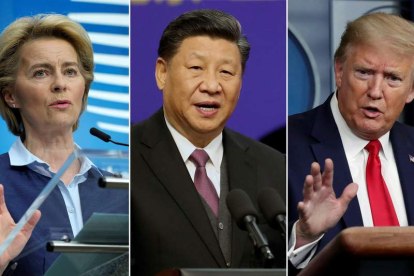 Ursula Von Der Leyen, Xi Jinping, y Donald Trump. EFE