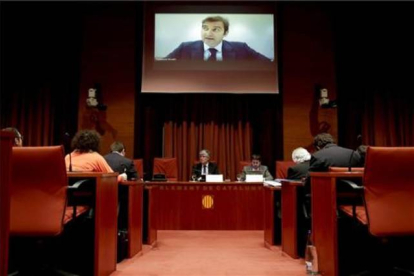 El expresidente de Spanair Ferran Soriano, durante su comparecencia por videoconferencia en la comisión del parlamento catalán.