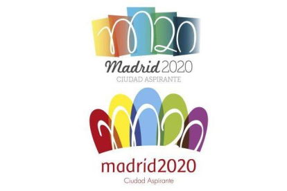 Vista del logotipo original (arriba) y el definitivo (abajo) de la candidatura de Madrid para albergar los Juegos de 2020, que ha sido presentada hoy.