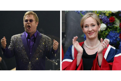 El cantante Elton John y la escritora J.K. Rowling.