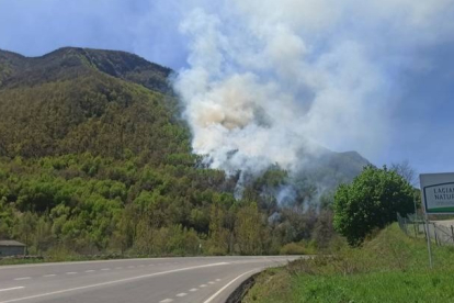 Incendio forestal en un monte de Villager. DL