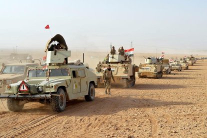 Las tropas de Irak después de liberar la ciudad de Rawa del Estado Islámico (EI). 17 de noviembre de 2017.