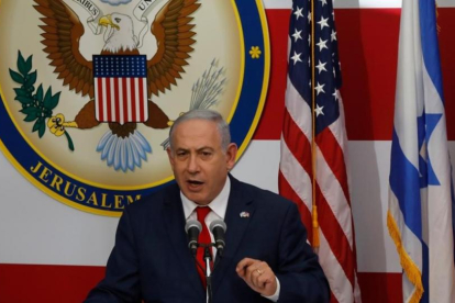 Netanyahu interviene durante la inauguración de la embajada de EEUU en Jerusalén.