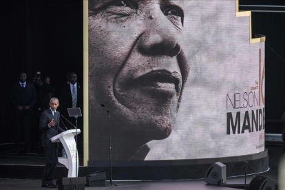 Obama, durante la conferencia sobre Mandela en Johannesburgo.
