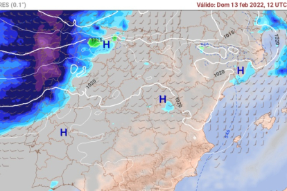Imagen de Meteored del pronóstico para el domingo a mediodía. DL