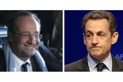 François Hollande (izquierda) y Nicolas Sarkozy, en la noche electoral.