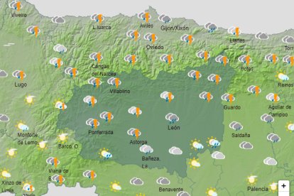 Previsión del estado del cielo para hoy, a las 19.00 horas, de la Agencia Estatal de Meteorología. AEMET