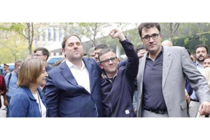 Carme Forcadell, Oriol Junqueras, Josep Maria Jové y Josep Lluís Salvadó, en la Ciutat de la Justicia.