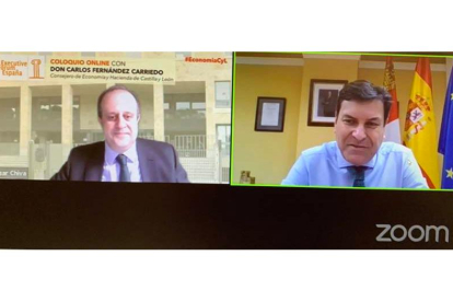 El consejero Fernández Carriedo —a la derecha— durante su intervención ‘online’ en Executive Forum. ZOOM