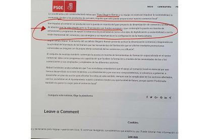 En la web del PSOE la por entonces edil de Hacienda de Olegario Ramón publicaba que «el gran proyecto» de mejora del comercio y mercado de abastos «ha sido elegido para su financiación con fondos europeos». Sobre estas líneas la denegación de la ayuda estatal, el twitter-queja de Ramón y la reacción del PP. DL