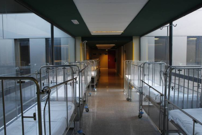 Cunas en el pasillo de la unidad de prematuros del Hospital de León