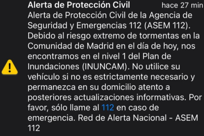Captura de pantalla de uno de los mensajes emitidos por la Agencia de Seguridad y Emergencias. DL