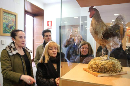 Manuela García Robles e Isabel Carrrasco observan un gallo del Curueño.