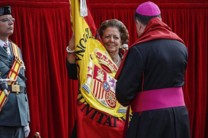 La alcaldesa de Valencia, Rita Barberá, en el acto de este domingo.