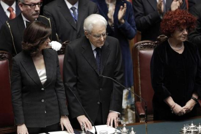 Mattarella, junto a la presidenta de la Cámara Baja, Laura Boldini.