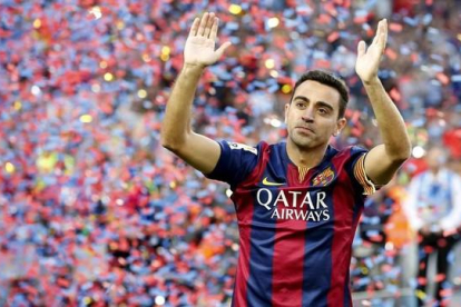 Xavi, el día de su despedida del Camp Nou, en mayo pasado.