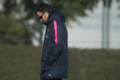 Luis Enrique, en un entrenamiento del Barça.