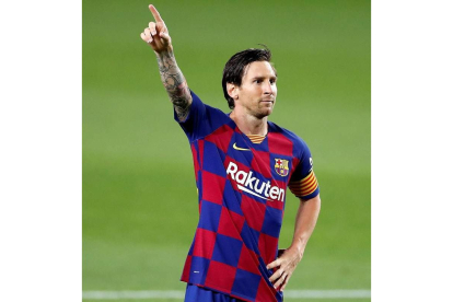 Leo Messi celebra un gol con su equipo, el Barça. ALBERTO ESTÉVEZ