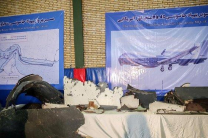 Exposición del dron estadounidense derribado por Irán el pasado viernes.