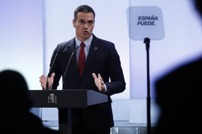 El presidente del Gobierno, Pedro Sánchez, durante la conferencia España puede. Recuperación, Transformación, Resiliencia