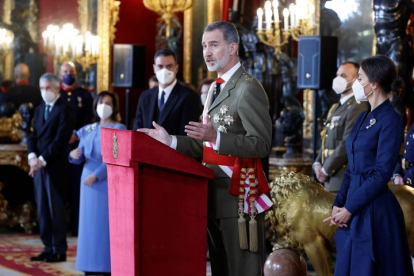 El rey de España Felipe VI pronuncia su discurso. MARISCAL