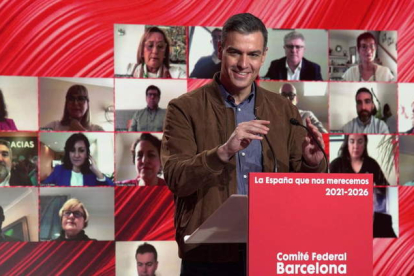 Pedro Sánchez, ayer durante el Comité Ejecutivo del PSC. PSOE HANDOUT