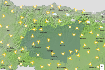Mapa con la previsión del estado del cielo para hoy en León. AEMET