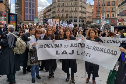 Los manifestantes leoneses, en Madrid. DL