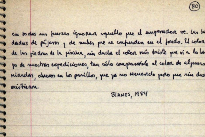 Detalle de la última página del manuscrito de 'El espíritu de la ciencia ficción' de Roberto Bolaño.
