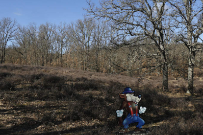 Flautista, Violinista y Práctico, cada uno con su propia ingeniería de construcción, tienen el domicilio asentado en el bosque de los cuentos de Almanza. No lejos de sus casas, en un claro entre la mata de robles, les vigila el Lobo Feroz para intentar derribarlas con la fuerza de sus soplidos. Los códigos QR repartidos por la senda permitirán a los visitantes volver a disfrutar de este clásico  intemporal de la literatura mientras observan las figuras que representan a sus personajes.            FERNANDO OTERO