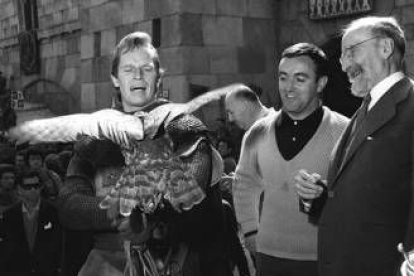 Con Rodríguez de la Fuente y Pidal, en el rodaje de «El Cid» en 1961