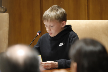 Artem, durante el acto de solidaridad con el pueblo ucraniano organizado por el Ayuntamiento de Ponferrada. ANA F. BARREDO