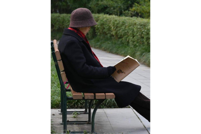 Una mujer lee en un parque. DL