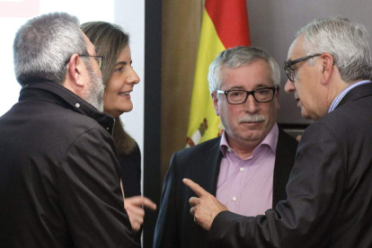 Méndez, Báñez, Toxo y el presidente del Consejo Económico y Social, Marcos Peña.
