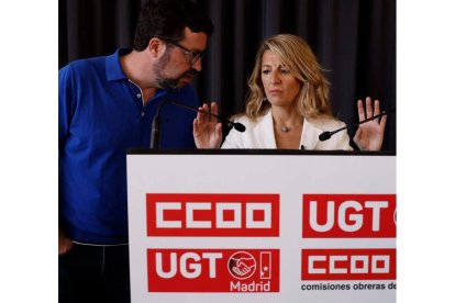Yolanda Díaz en un acto con los sindicatos. J.J.GUILLEN