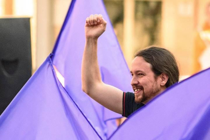 El líder de Unidas Podemos, Pablo Iglesias, durante un acto de campaña