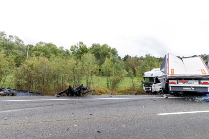 Una fallecida y sus tres hijos en un accidente entre un turismo y un camión en KM-160 de la N-110. NACHO VALVERDE
