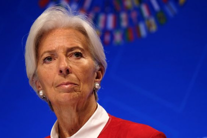 La directora del FMI, Christine Lagarde, durante la reunión semestral que el organismo celebra en Washington.