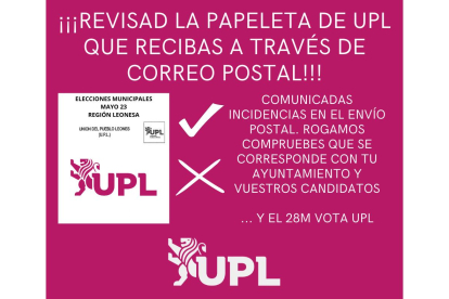 Comunicado de UPL sobre la incidencia en el envío postal de sus papeletas. DL