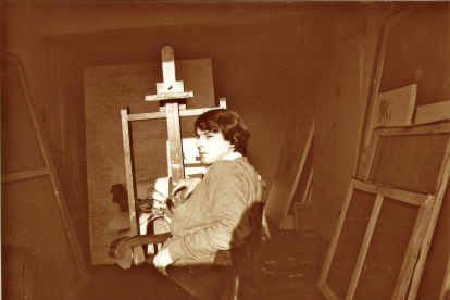 Amable Arias, en el estudio de la Plaza de Zaragoza de San Sebastián en 1968. DL