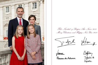 Felicitación navideña de los reyes de España y sus hijas Leonor y Sofía.