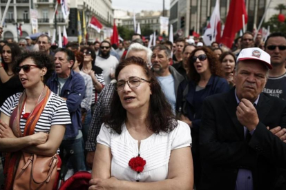 Protesta en Atenas de los afiliados al sindicato comunista PAME.